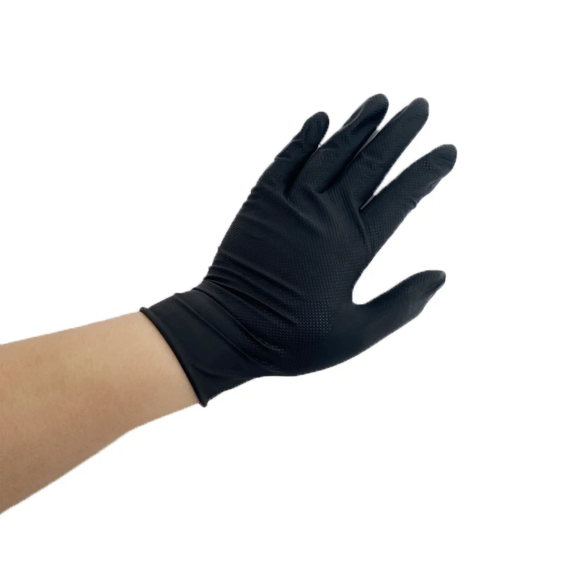 Disposable Black Diamond Pattern Nitrile Gloves Diamond Pattern Non-Slip Kitchen Cleaning Industrial Safety Nitrile Gloves