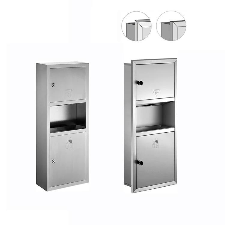 Commercial  stainless steel  wall mount combination waste bin and toilet hand paper towel dispenser with trash bin