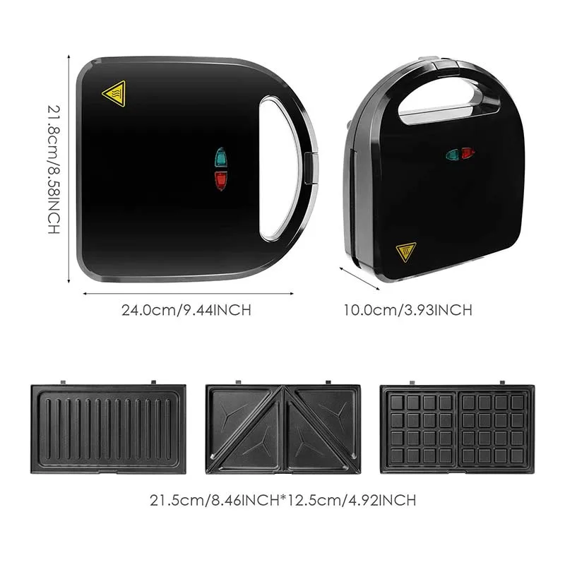 High Quality Household Non Stick Coating Plate Bread Toaster Electric Sandwich Maker 3 In 1 Waffle Maker With Custom Logo