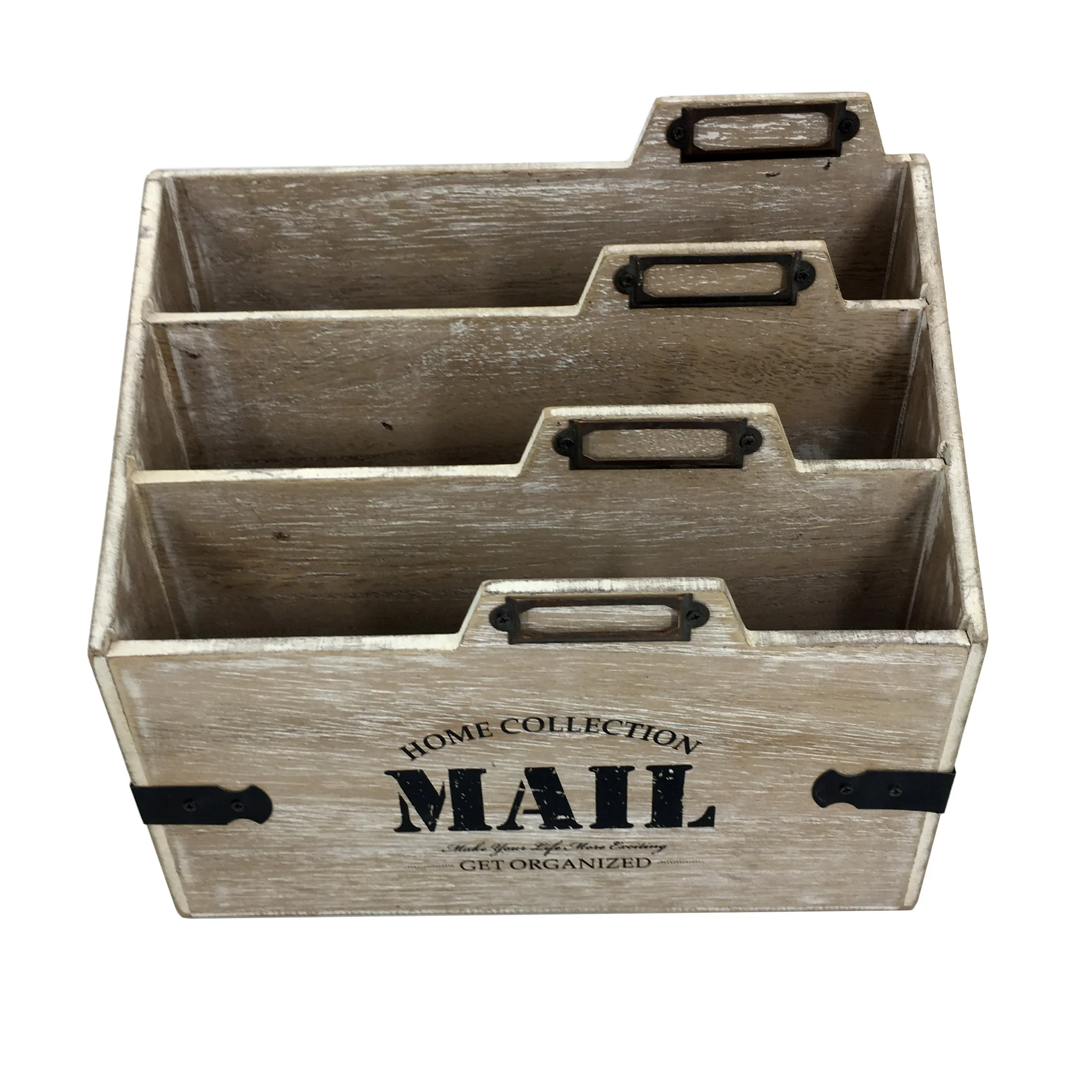 Vintage Rustic Torched Desk Organizer,Countertop Mail And Magazine Rack,Wooden File Holder For Home And Office