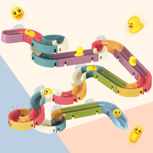 66pcs DIY bathing wall suction cup marble race run track toy interesting baby toys bath kids for boys and girls