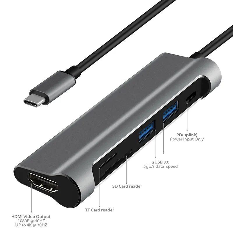
High Quality 6 in 1 HUB Type C USB 3.1 with Type C Power Delivery Charger for Lenovo Laptop 