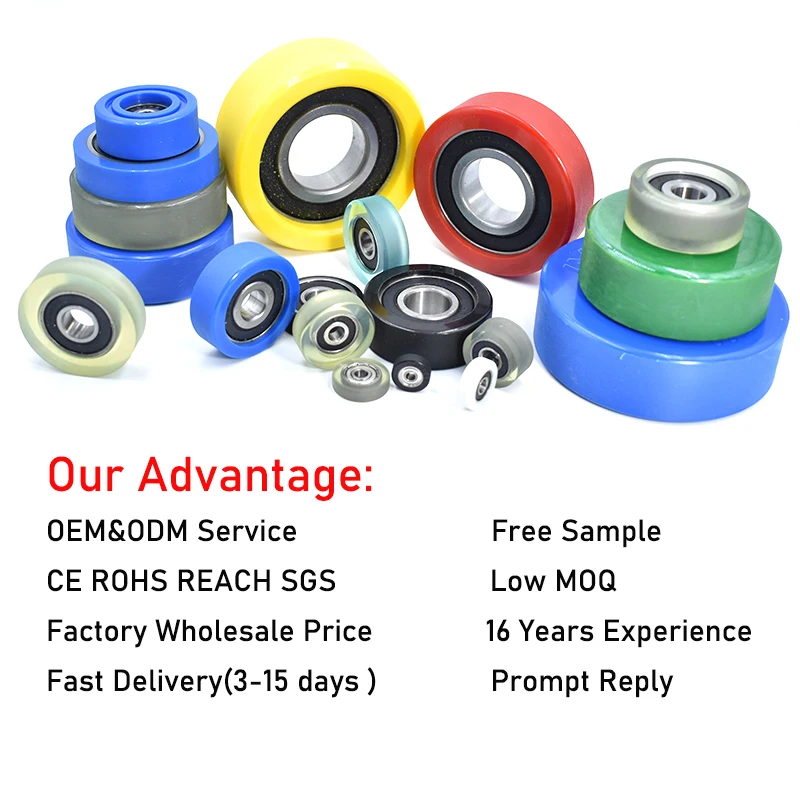 SEMEI Polyurethane Wheels Roller Rubber Coated Bearings PU60832-12 8x32x12mm PU Roller Bearing for Industry Belt Conveyor Slides