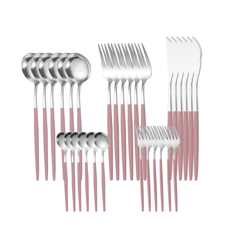 
Modern style 30 piece set luxury set royal tableware gold wedding serving spoon cutlery silver stainless steel 