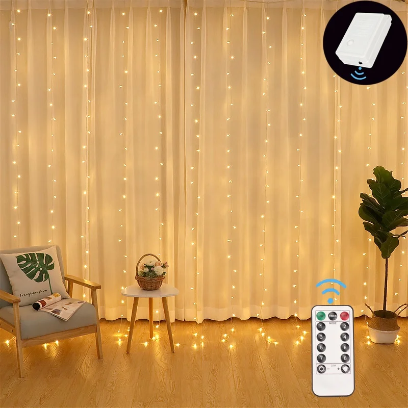3x3m 300 Led Remote Christmas Halloween Holiday String Led lighting Window Curtain Fairy Lights For Wedding d
