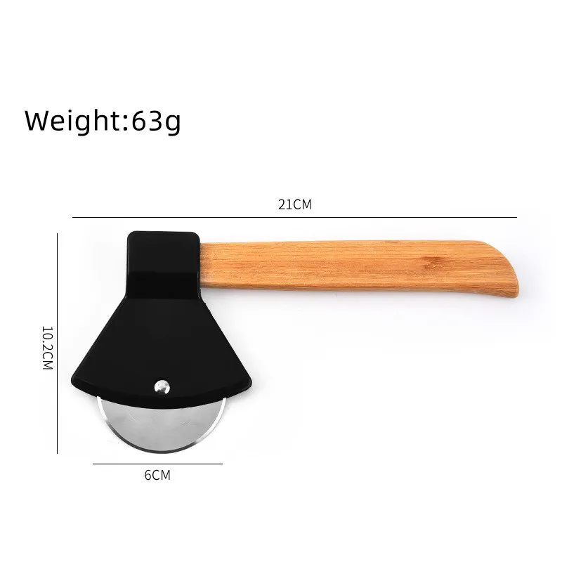 High Productivity Slicer Handle New Design Stainless Steel Axe Wood Pizza Cutter Wheel Logo Customized