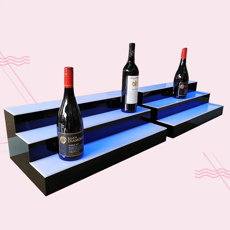 Custom LED Lighted Liquor Bottle Display Shelf With Remote Control LED Bottle Display 2 Step 4 Wine Acrylic Wine Display Rack