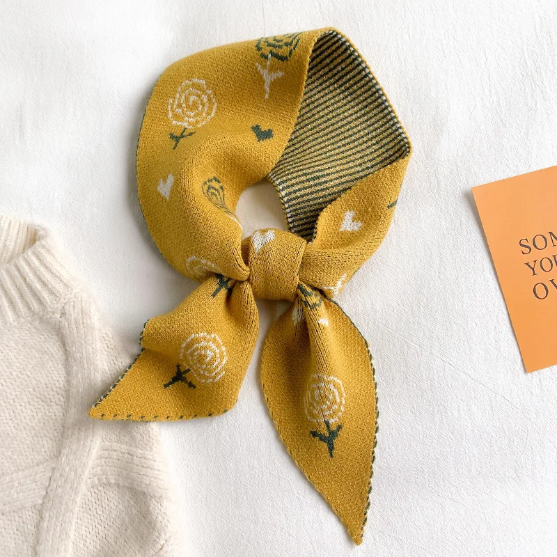 Autumn Winter New Design Knitted Pointed Scarf Thin Narrow Warm Printed Thick Scarves