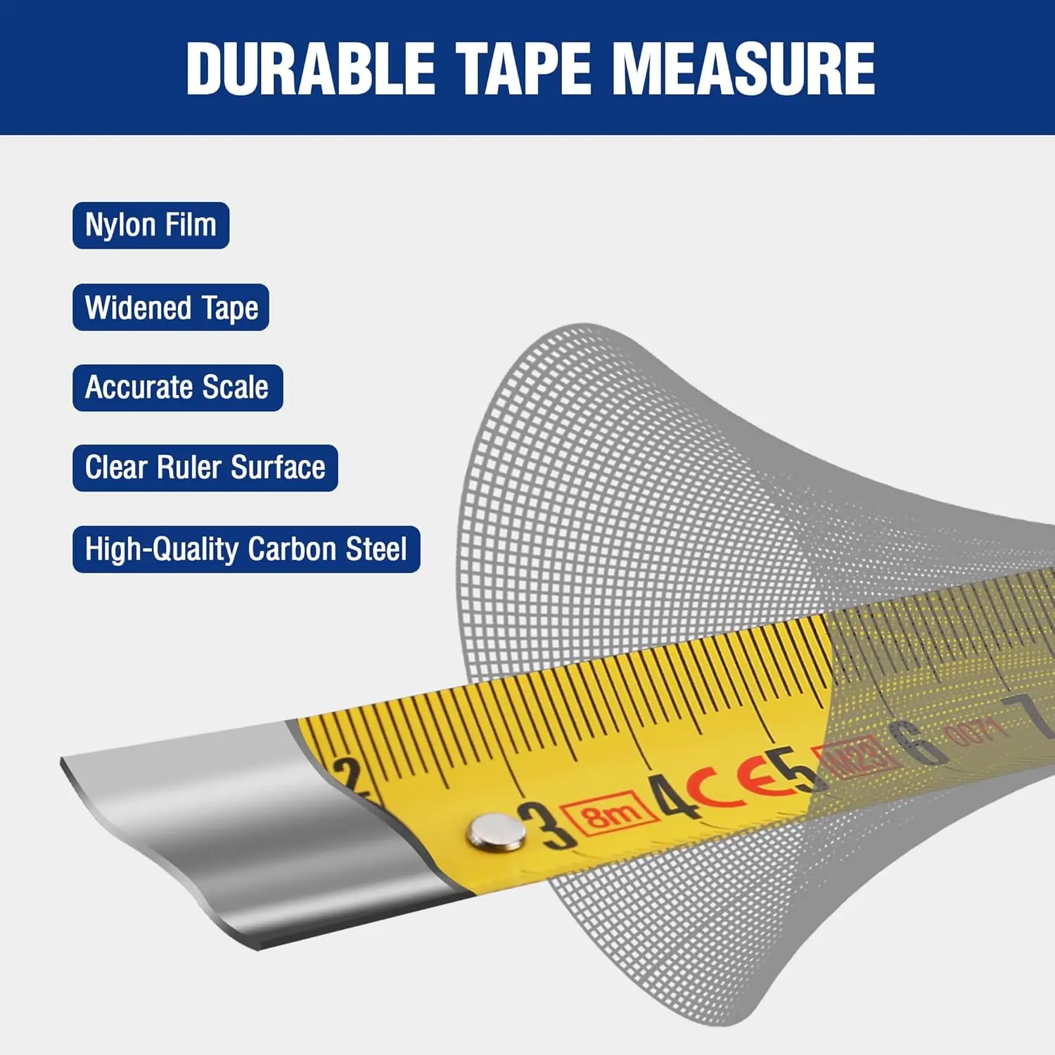 Peaktop  Tape Measure 8 m, 25 mm Tape Measure Professional Retractable Metal Tape Measure