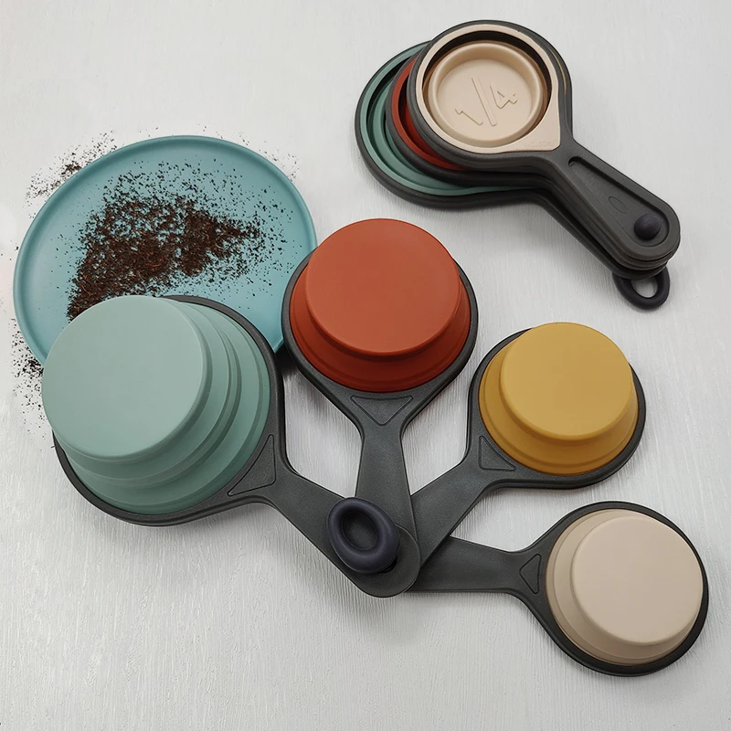 4 Piece Kitchen Colorful Silicone Measuring Cup And Spoon Measuring Cups Set Of Collapsible