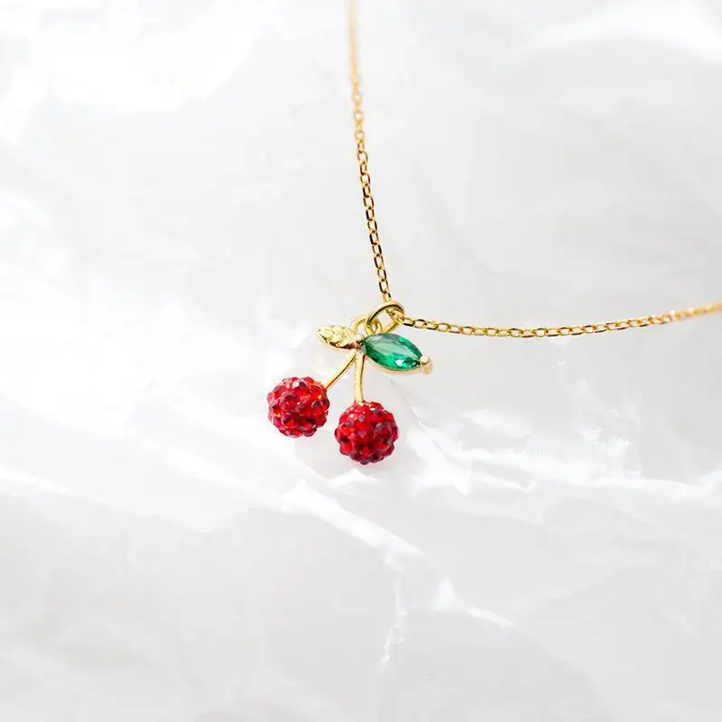Fashion 925 Pendent Necklaces for Women Red Stone Necklace Cherry Charm