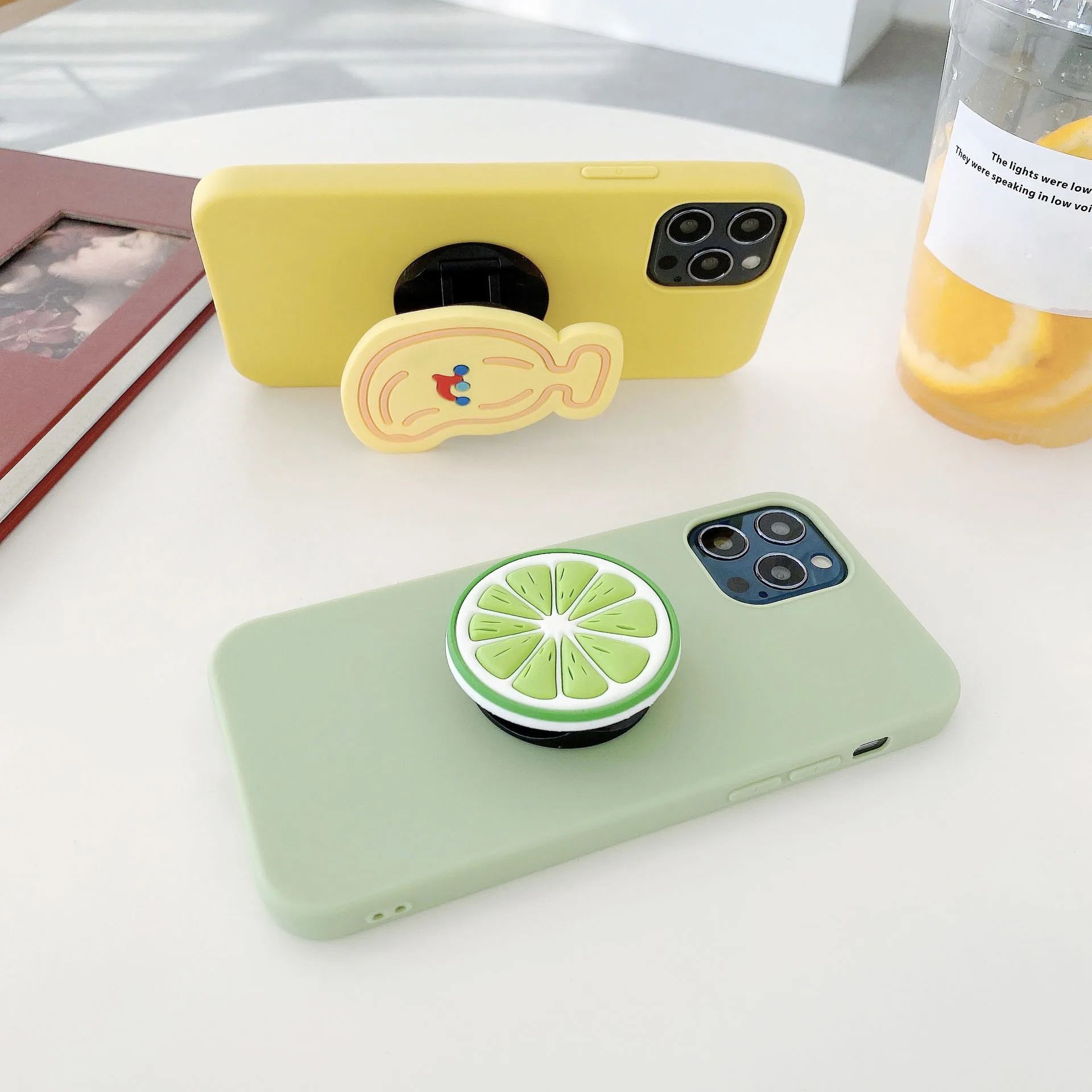 OEM Hot Custom Silicone pvc Stand Cover Cute 3D Cartoon Fruits Phone Holder Mobile Phone Lazy Holder With Sticker For Promotion