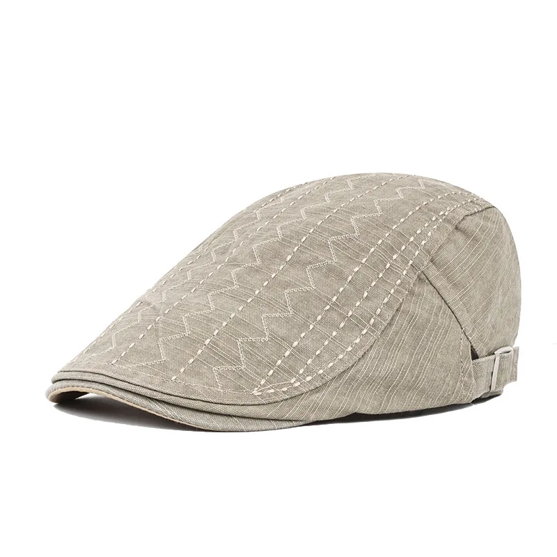 Spring Summer Beret Hat For Men Solid Black Gray Cotton Flat Peaked Herringbone Cap Women Outdoor Sun Ivy Hat Retro Newsboy Cap