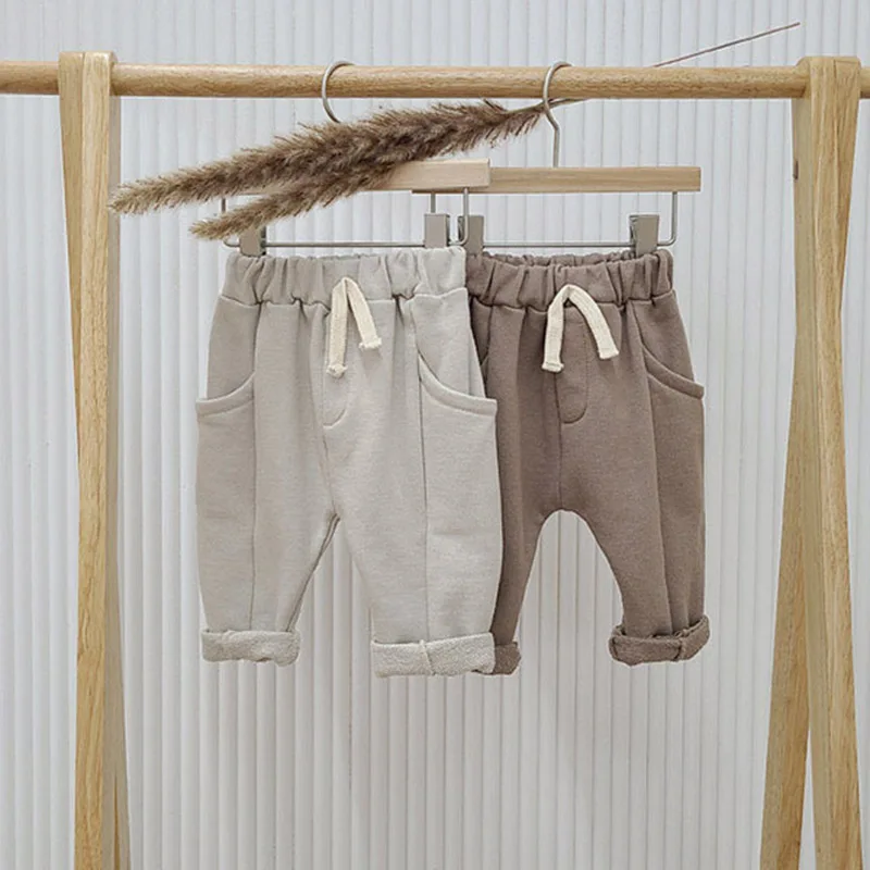 Брюки для мальчиков и девочек с большими ягодицами, однотонные утепленные брюки на осень и зиму