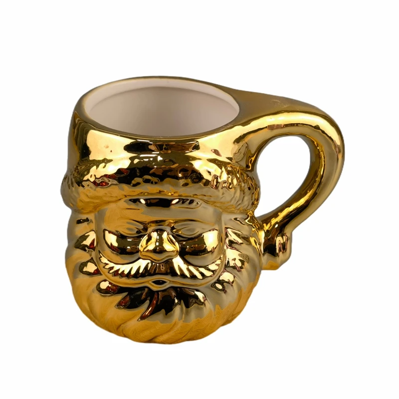Christmas holiday Santa deer mugs ceramic with gold handle electroplating ceramic coffee mug and gold rim Gold Mug