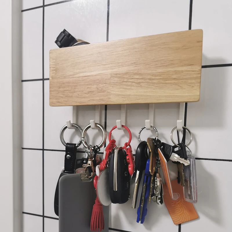 2020 Amazon Top Seller Wooden Wall Mount Storage Racks Floating Phone and Key Holder Key Organizer Hooks