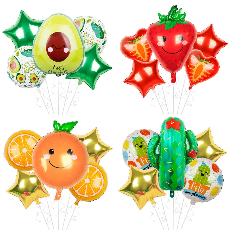 Cactus Orange Watermelon Banana Strawberry Avocado Aluminum Foil Balloons for Tropical Hawaii Theme Birthday Party Decoration