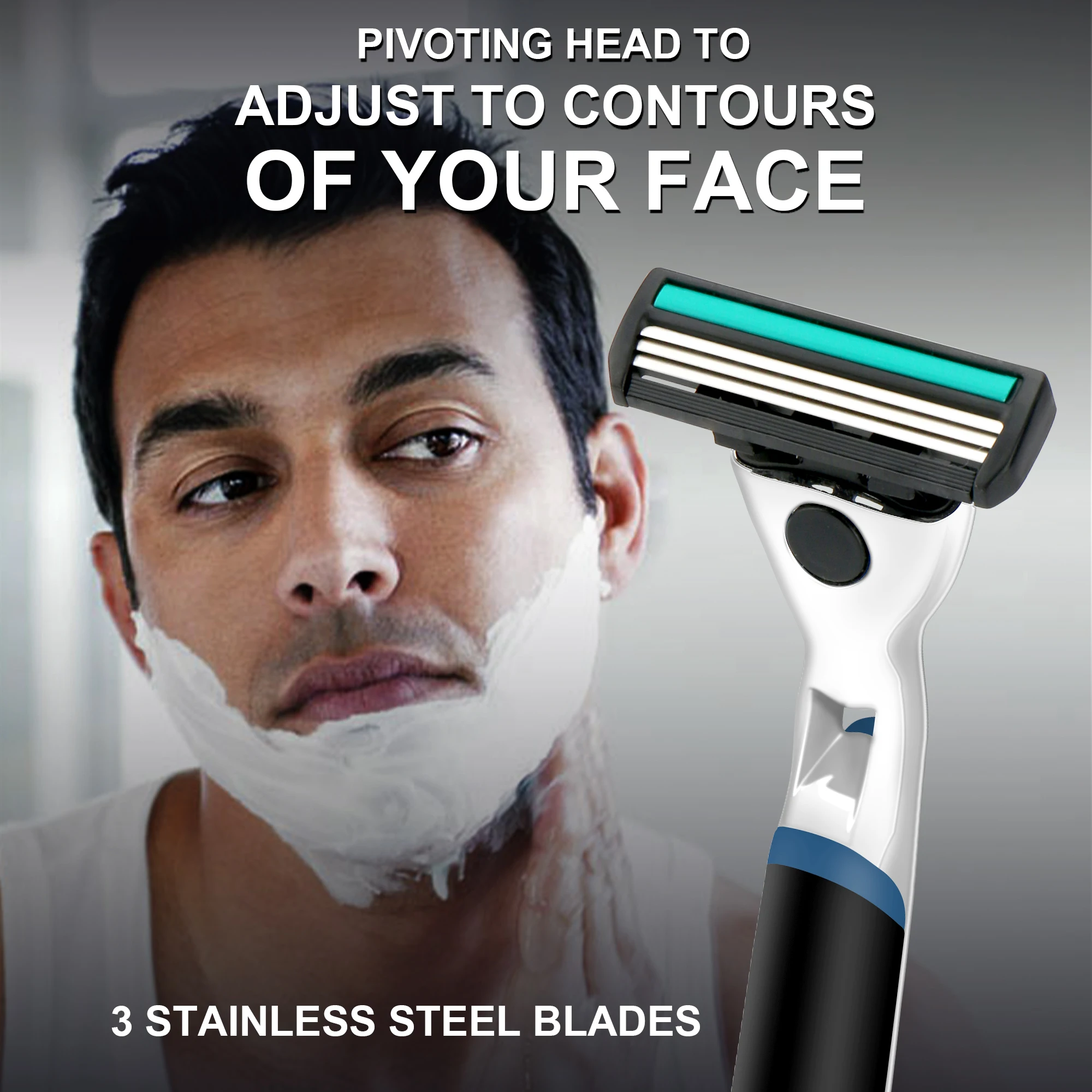 Men System Razor Triple Blade Razor Metal Handle Stainless Steel Blade with Space Blade