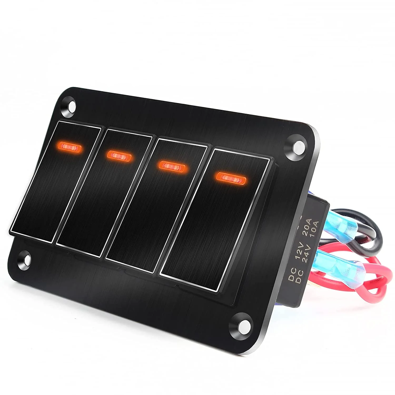 4 Gang Aluminum Rocker Switch Panel Orange LED 12V 24V For Car Marine UTV