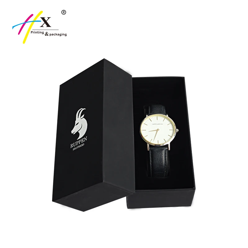 Custom Logo Printed Luxury Black Touch Paper Cardboard Packing Watch Gift Box Watch Box Packaging Box For Watches With Eva Inlay