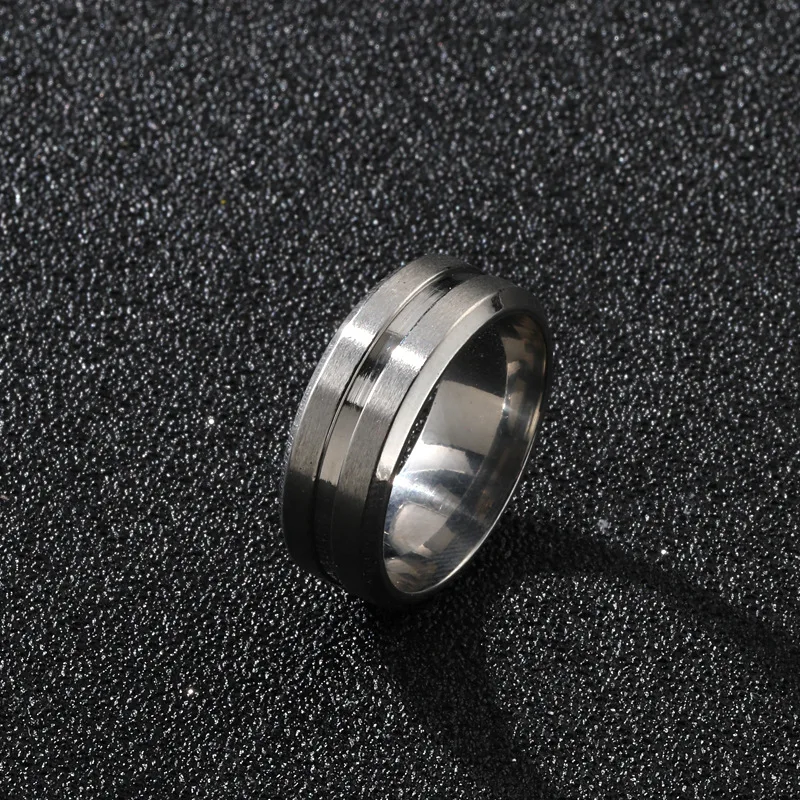 Trendy 8MM Stainless Steel Silver Black Blue Groove Ring for Men Wedding Bands Rainbow Rings Male Jewelry