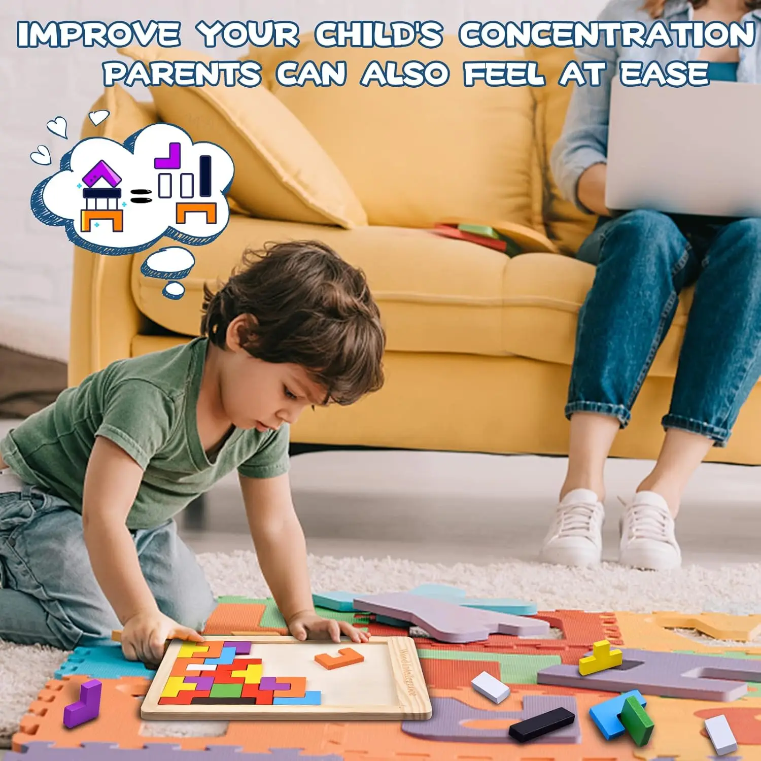 Wooden Puzzles for Kids Ages 4-8 8-10 Thick Colorful 3D Russian Blocks and Brain Teaser Tangram Jigsaw