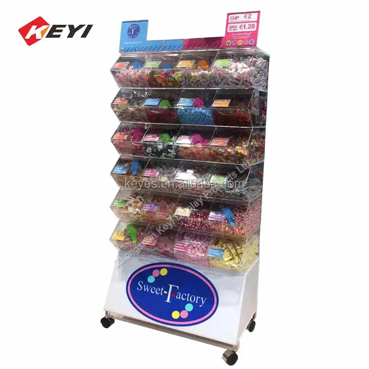 Custom Transparent Acrylic Candy Bins Retail Display Racks / Candy Dispenser Stand