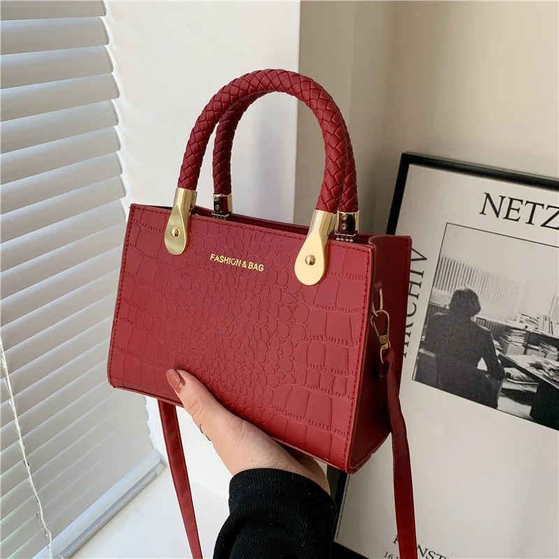 2024 New Stone Small Square Bag Trend Fashion Texture Female Foreign Style Handbag Woven Cross Body Bag High Quality Hot-Selling
