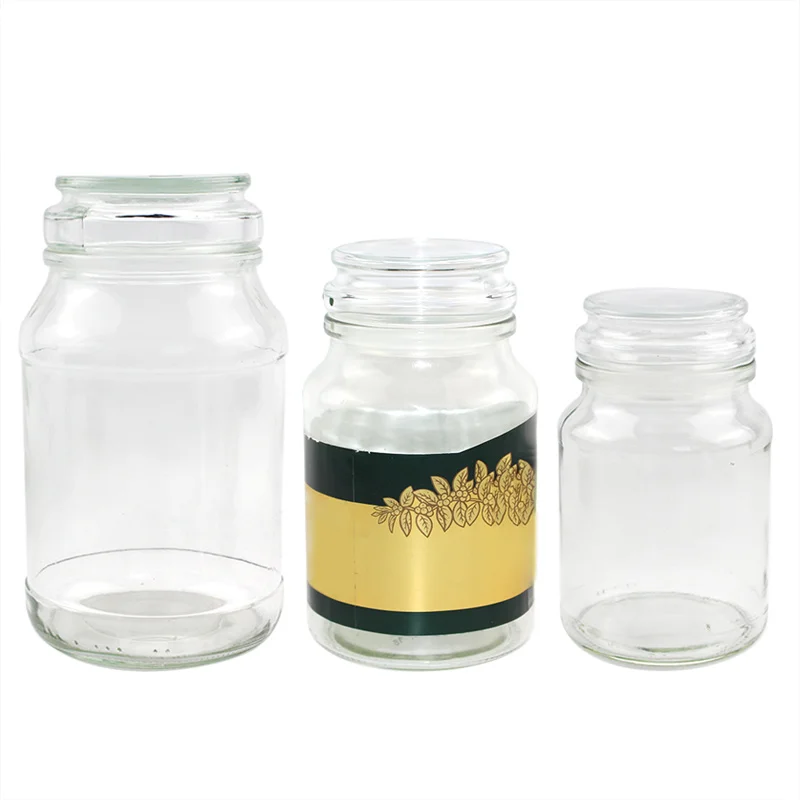 High Quality 300ml 500ml 1L Clear Glass Candies Dried Fruit Coffee Beans Sealed  Storage  Jar Container
