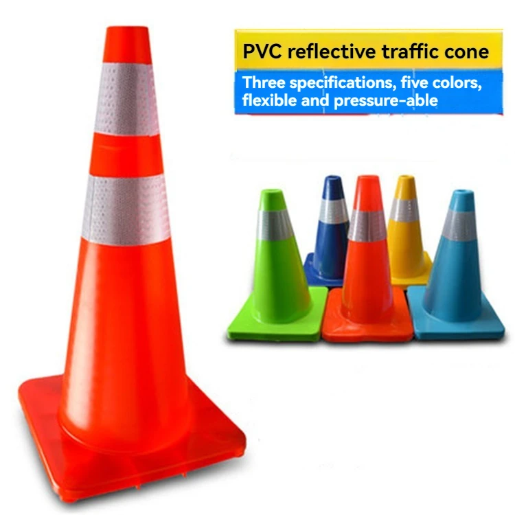 Heavy-Duty PVC Foldable Traffic Cone 30cm 75cm 90cm Black Base with White Reflector Rubber Material Road Safety Warning Cone