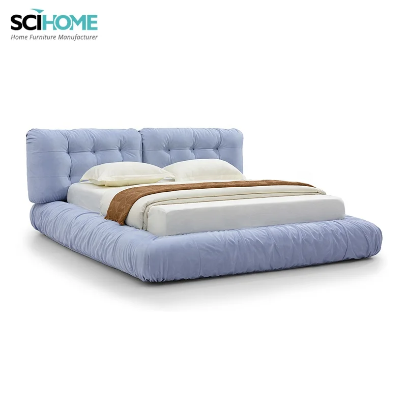 SCIHOME Italian Noric Cloud Bed Tufted Design Solid Wood Modern King Queen Size Bed