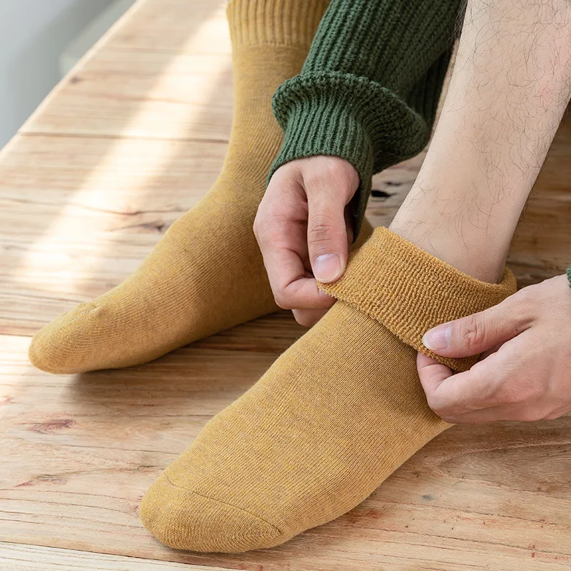 Winter thick cotton thermal fuzzy plain sock crew accept custom design logo on socks