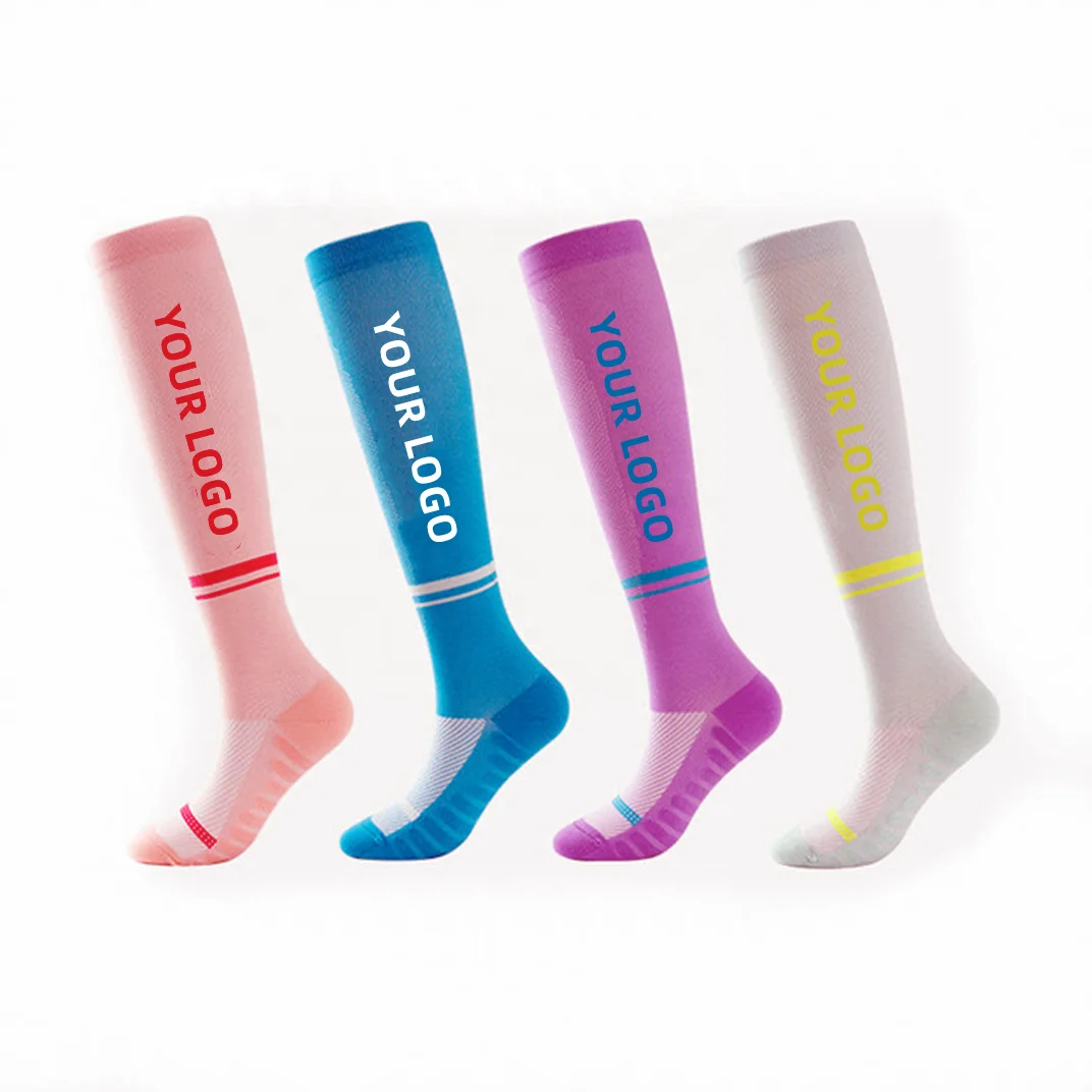 high Quality jacquard crew fashion embroidery women knee high compression sport custom socks long