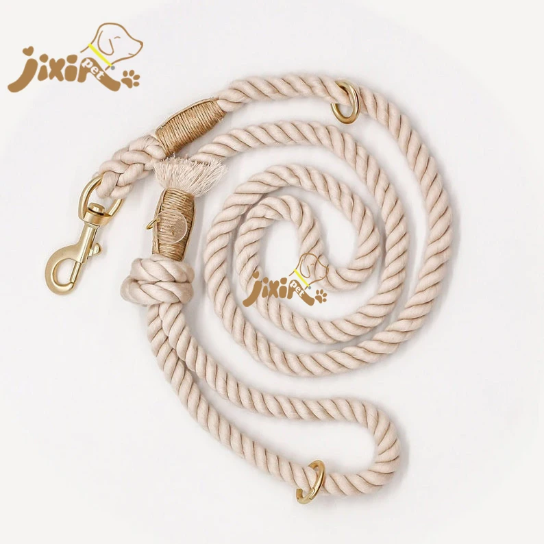 Eco-friendly Jixin Custom Solid Color Cotton Hemp Rope Pet Walking Leash 4ft 5ft 6ft
