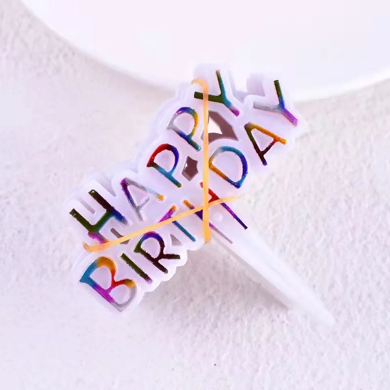 100 pcs English happy birthday card birthday cake card topper plastic bronzing cake decoration flag supples cake topper