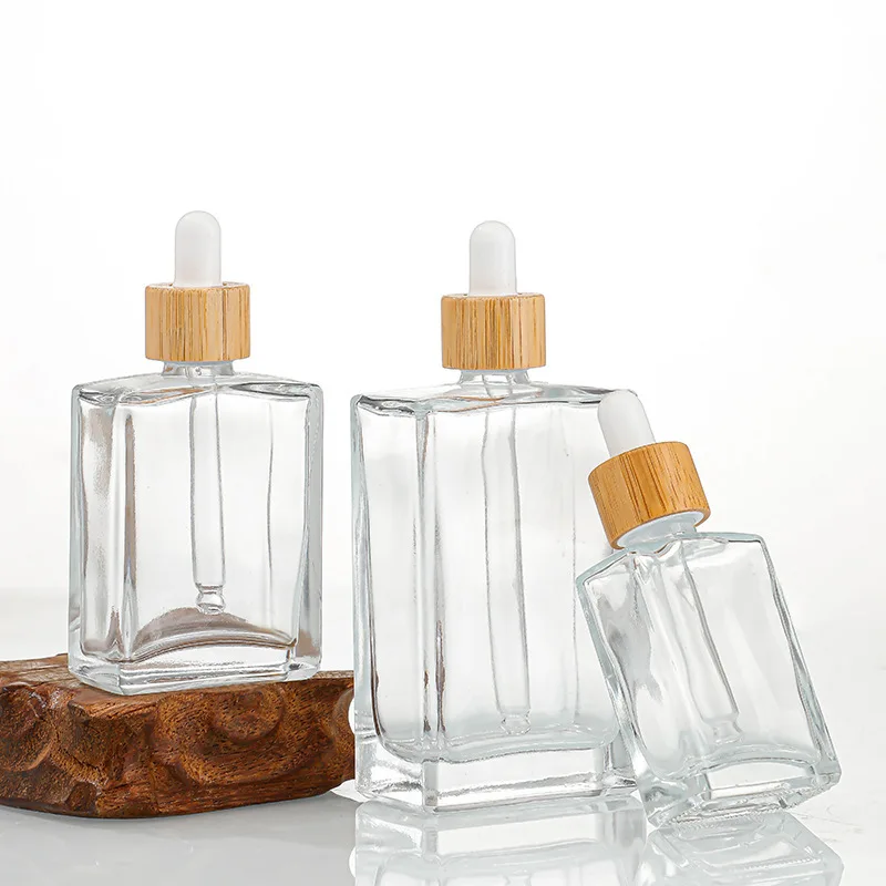 Wholesale Clear Square Rectangular Essential Oil 30ml 1 Oz Glass Dropper Bottle For Perfume Cosmetic Oil