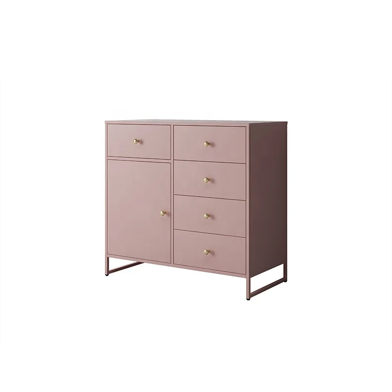 Chinese manufacturer wholesale modern style pink color 5 drawer and one door display cabinet steel storage cabinet for bedroom