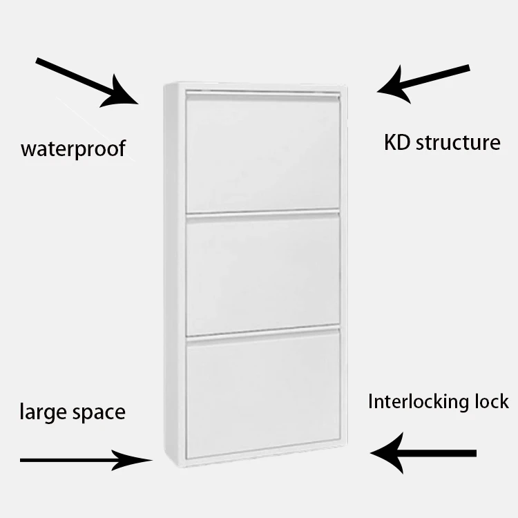 Metal Shoe Cabinets With 3 Drawer Modern White Steel 3 Tire Shoe Cabinet