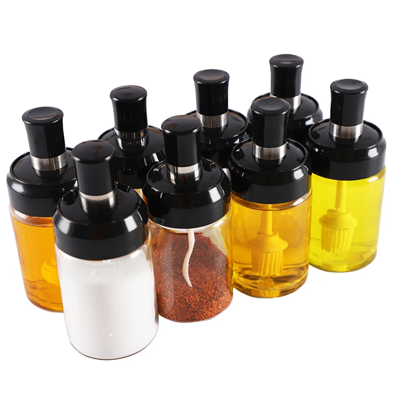 250ml kitchen condiment jar vinegar with spoon glass spice bottles transparent seasoning storage container glass spice jar with
