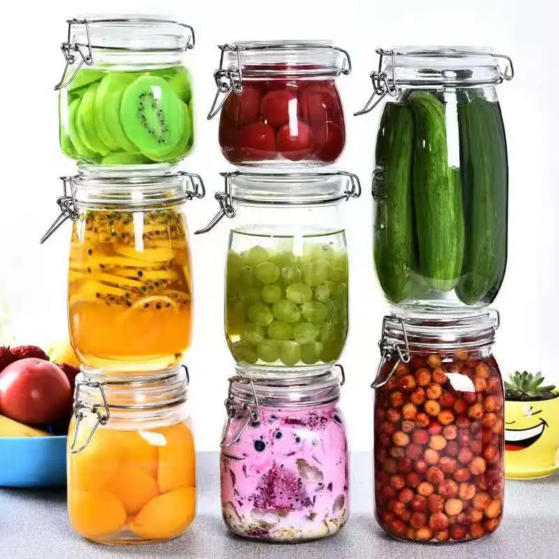 Airtight Glass Canister with Clamp Lids & Silicone Gaskets metal clip glass jars