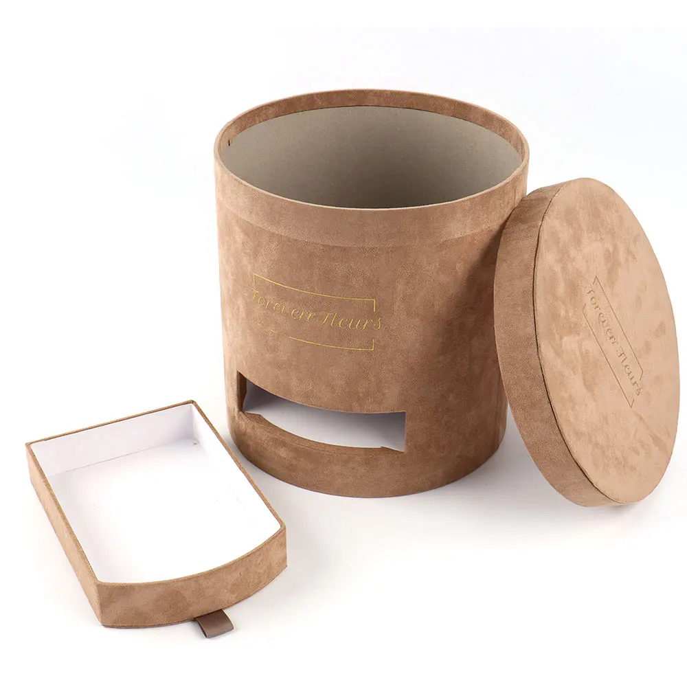 Высококачественное замшевое бархатное ведро на День Святого Валентина круглая Цветочная коробка картонный цилиндр цветочное с розами ящиком