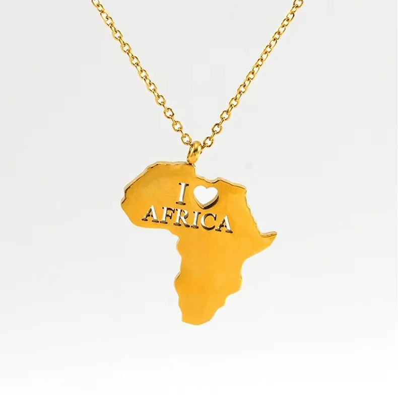 European And American Ethnic Style Africa Map Necklace Fashionable Statement Stainless Steel 18k Gold Map Pendant Jewelry Women