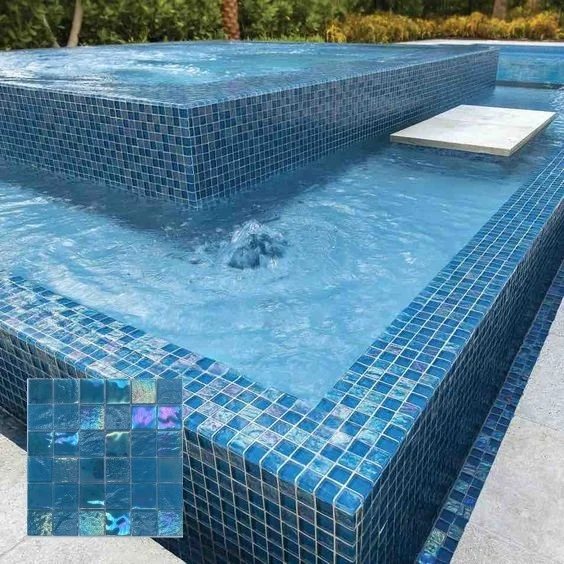 Cheap price iridescent blue crystal glass mosaic for swimming pool
