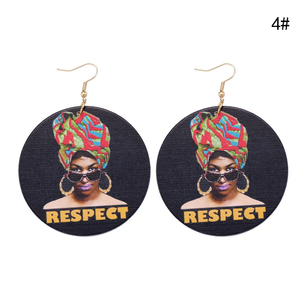 
SH124 Fashion head pattern printed africa wood earrings 