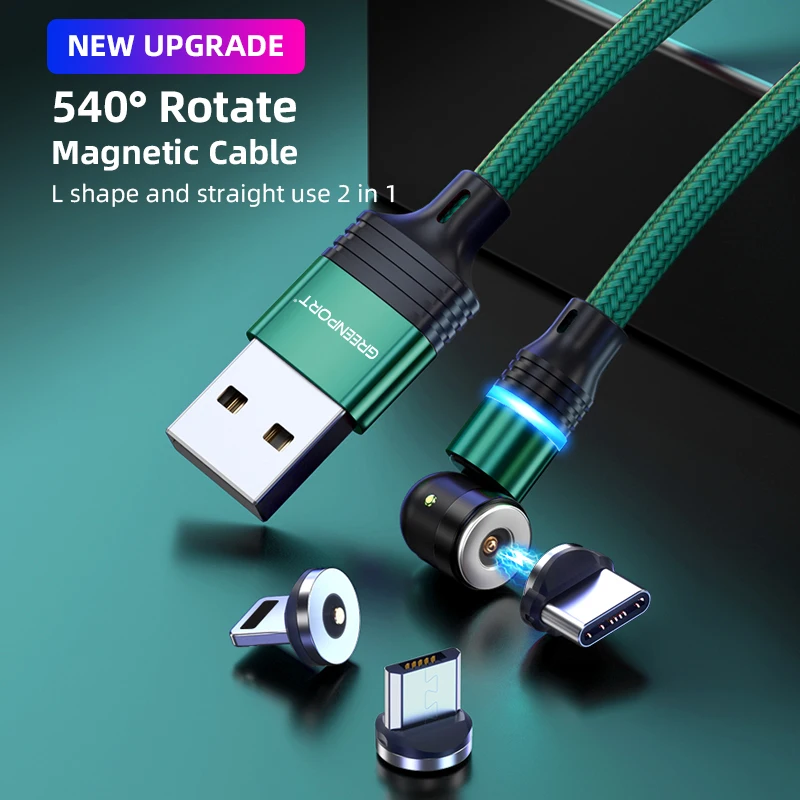  Wholesale on stock magnetic charging cable 3 in 1 nylon braided 540 rotation mobile phone