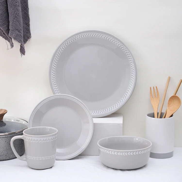 Wholesale decal restaurant food serving gray tableware porcelain dinnerware sets