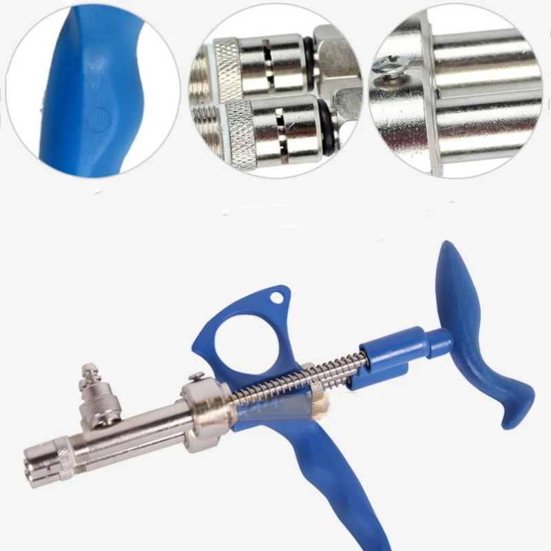 Poultry Vaccine Stainless Steel Syringe Chicken Double Needle 0.1- 0.5ml Syringe 2in1 Adjustable Continuous Syringe