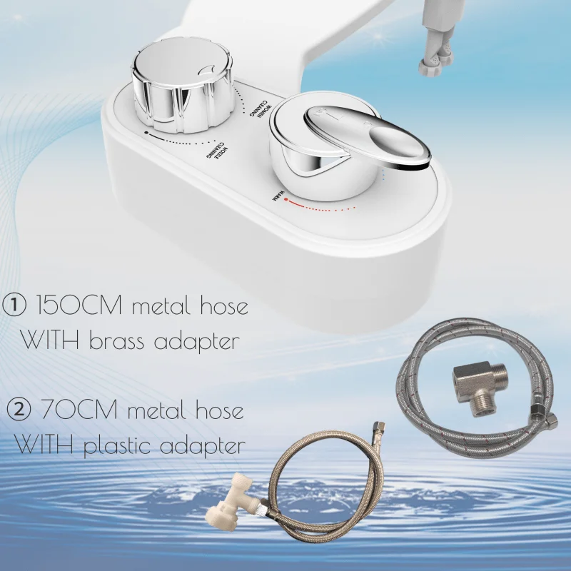 
Hot and cold sprayer bidet non-electric mechanical self cleaning dual nozzle bidet 