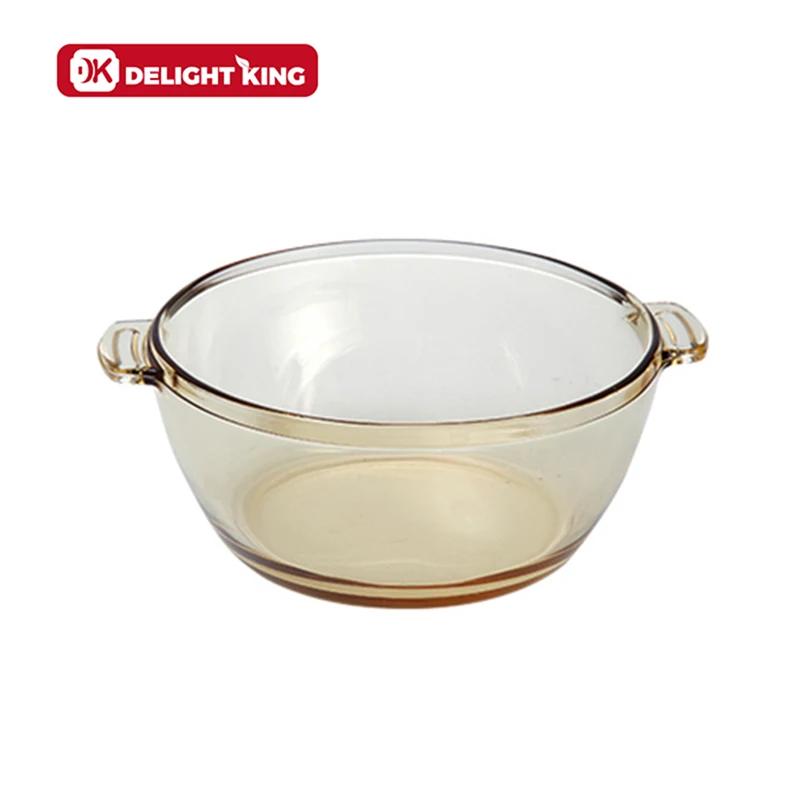Clear Borosilicate Glass Oven Safety Pan with Glass Lid, Amber Colored Pot