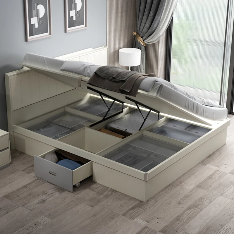 Light Luxury Air Pressure Storage Bed High Box Storage Bed Modern Simple 1.5 M 1.8 M Side Opening Master Bedroom Double Bed
